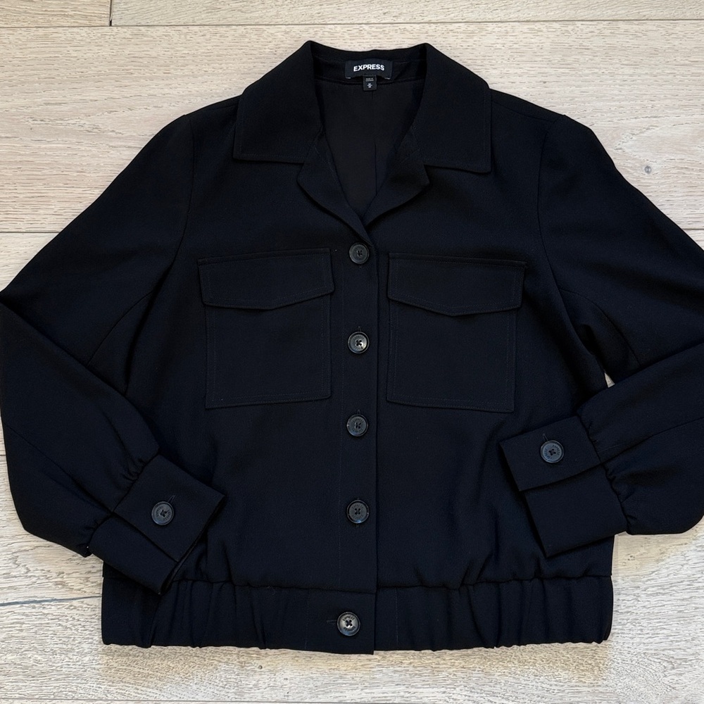 Express Button Down Front Pocket Jacket In Black … - image 2